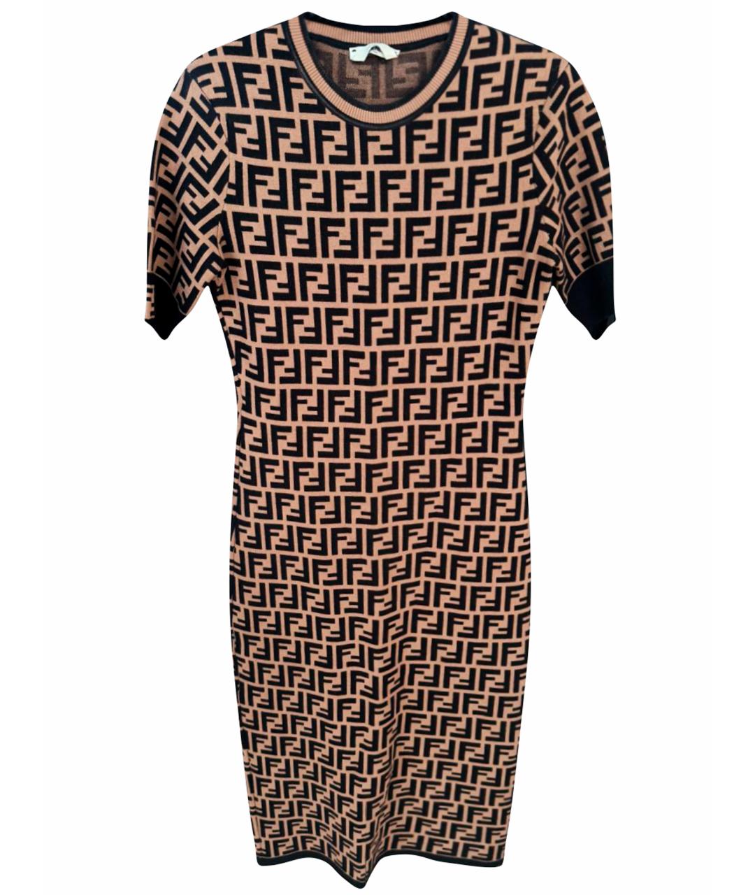 FENDI Бежевое вискозное повседневное платье, фото 1