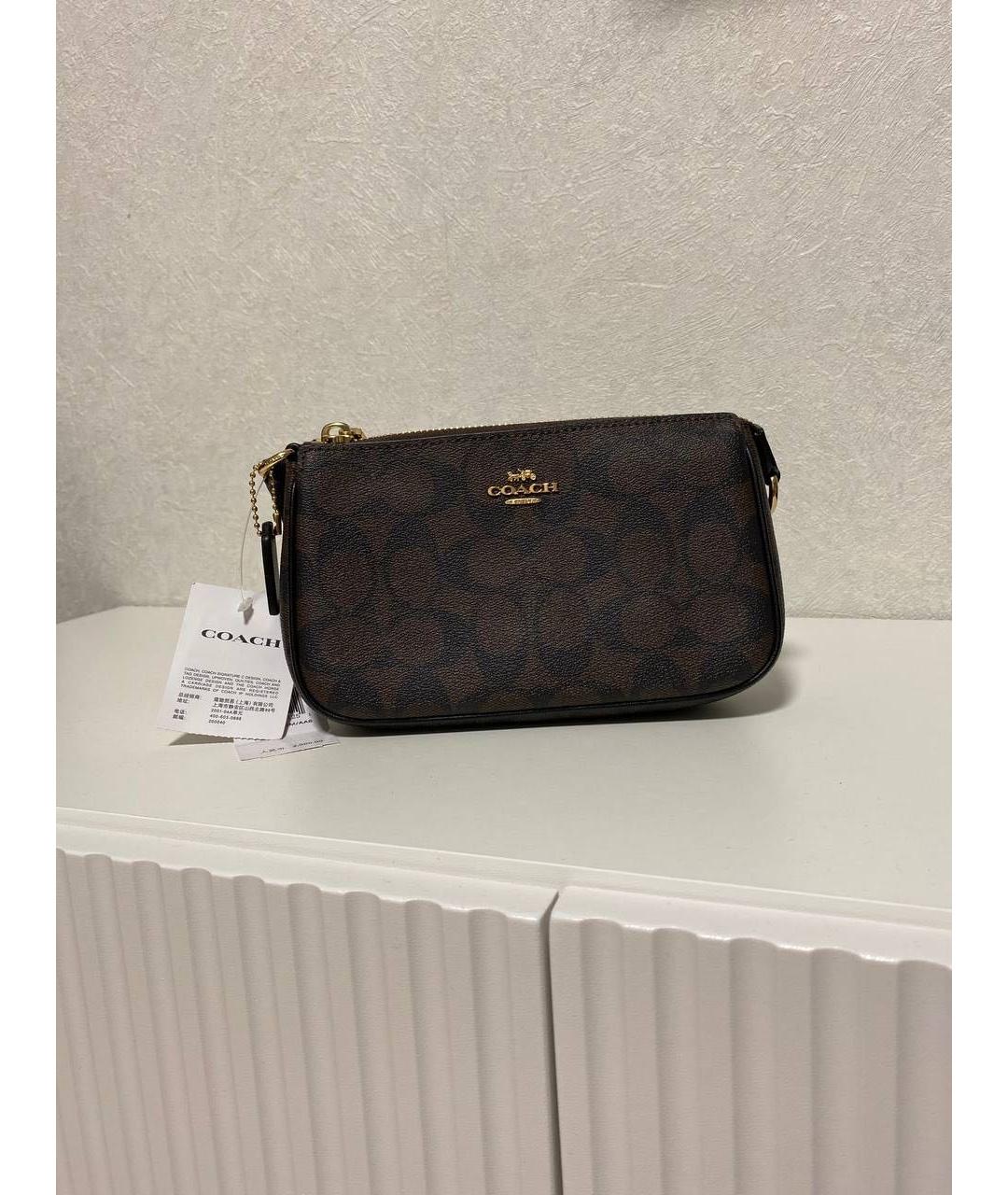 COACH Коричневая кожаная сумка с короткими ручками, фото 6