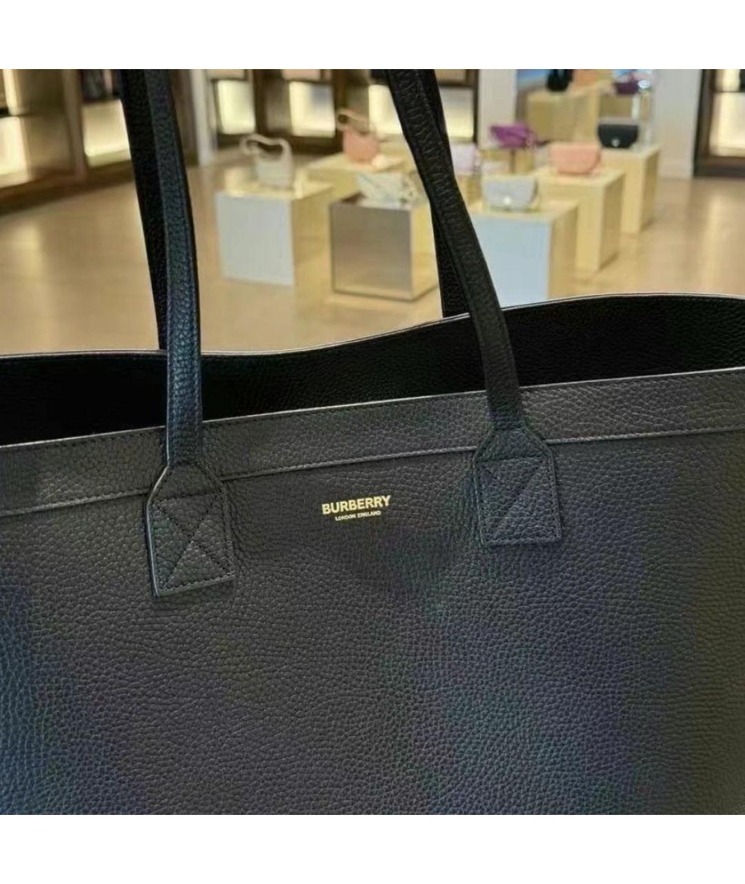 BURBERRY Черная кожаная сумка тоут, фото 5
