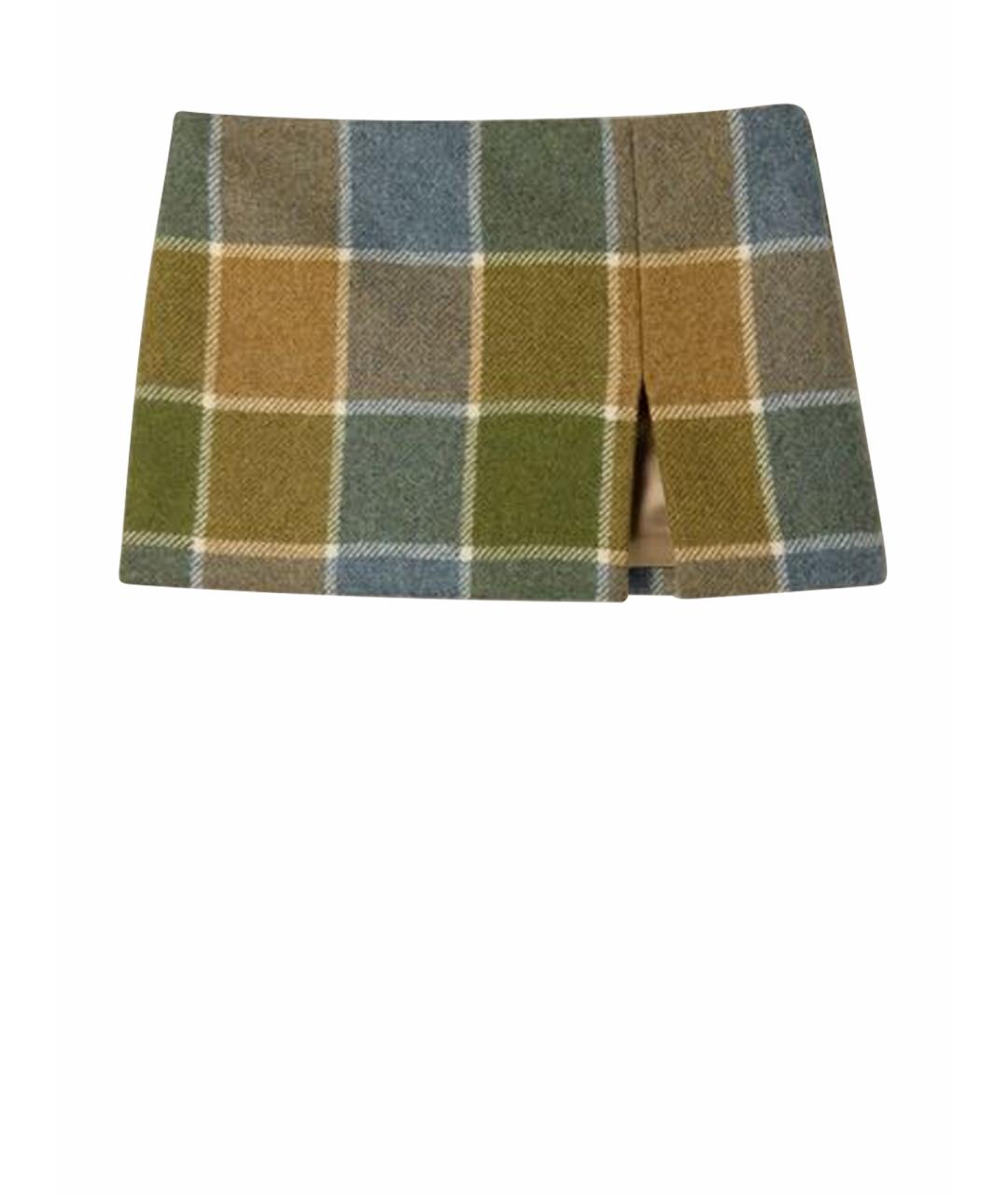 MIU MIU Горчичная шерстяная юбка мини, фото 1
