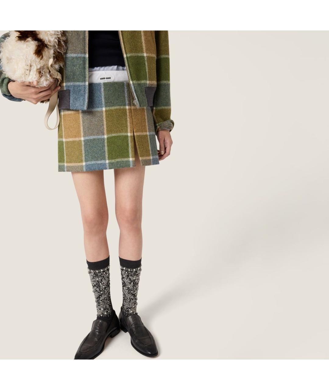 MIU MIU Горчичная шерстяная юбка мини, фото 4