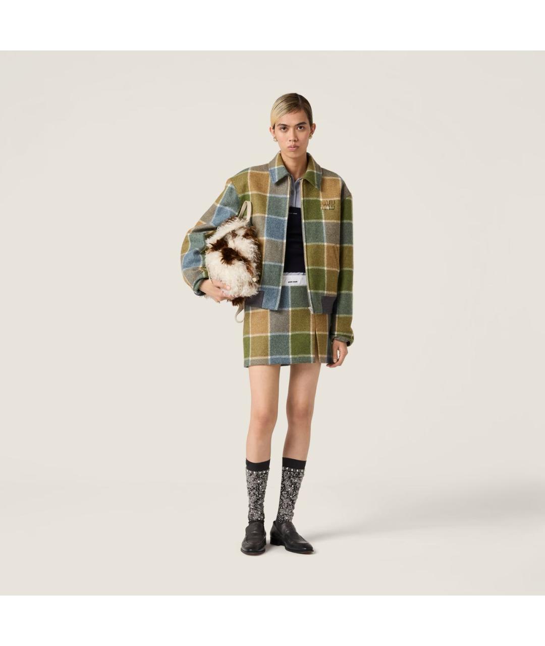 MIU MIU Горчичная шерстяная юбка мини, фото 2