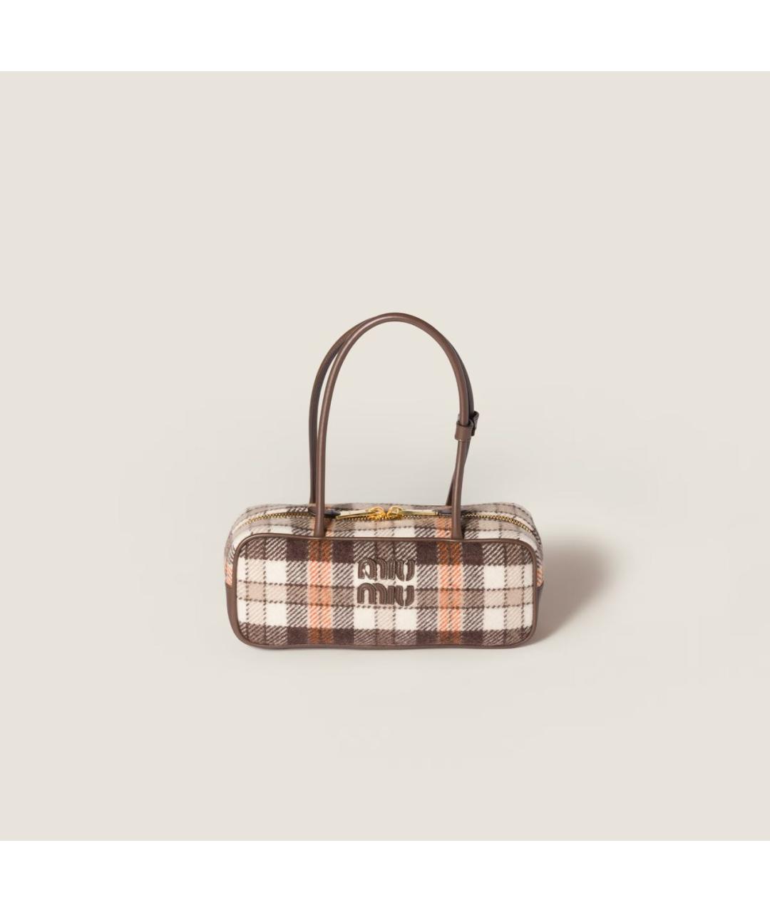 MIU MIU Коричневая шерстяная сумка с короткими ручками, фото 6