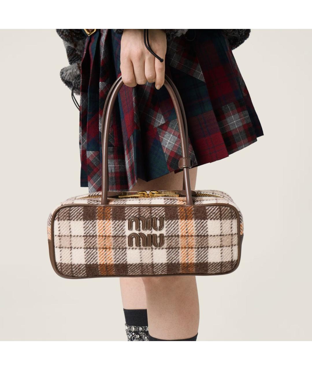 MIU MIU Коричневая шерстяная сумка с короткими ручками, фото 5
