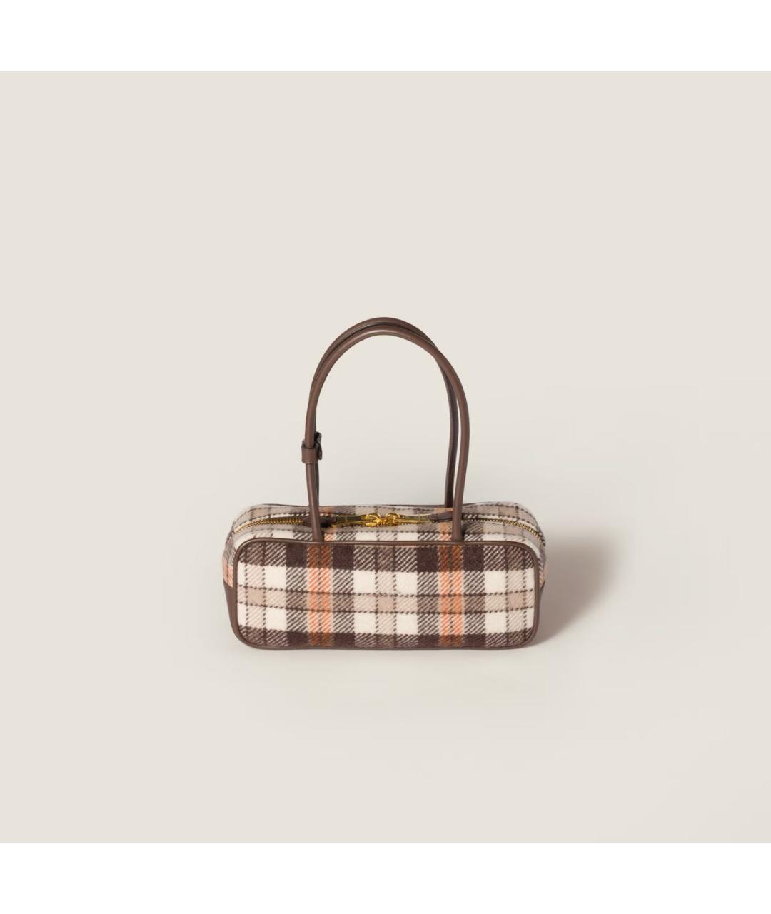 MIU MIU Коричневая шерстяная сумка с короткими ручками, фото 4