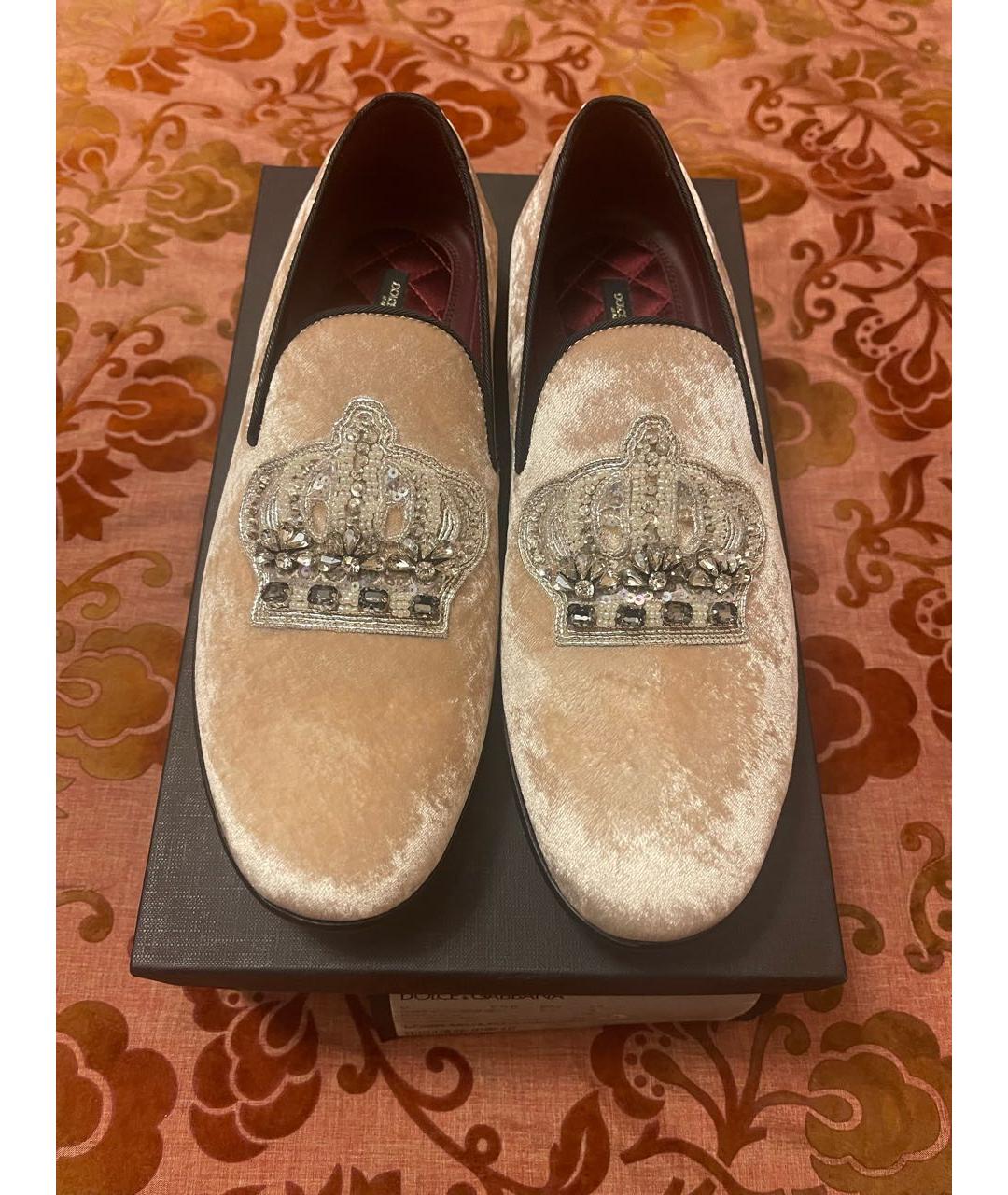 DOLCE&GABBANA Бежевые бархатные лоферы, фото 2