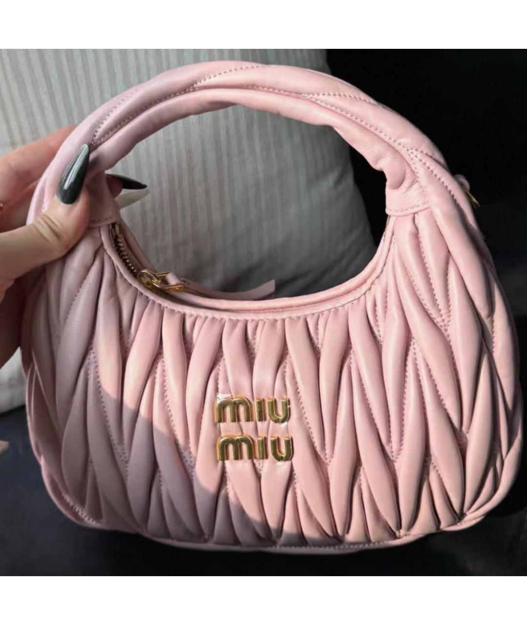 MIU MIU Розовая кожаная сумка с короткими ручками, фото 3