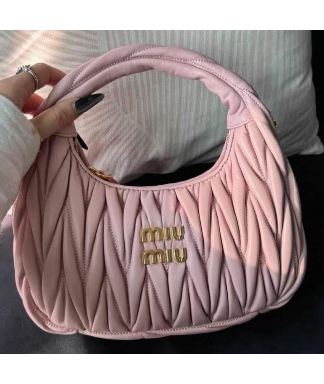MIU MIU Розовая кожаная сумка с короткими ручками, фото 4