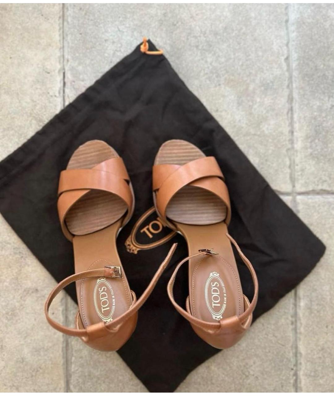 TOD'S Коричневые кожаные босоножки, фото 2