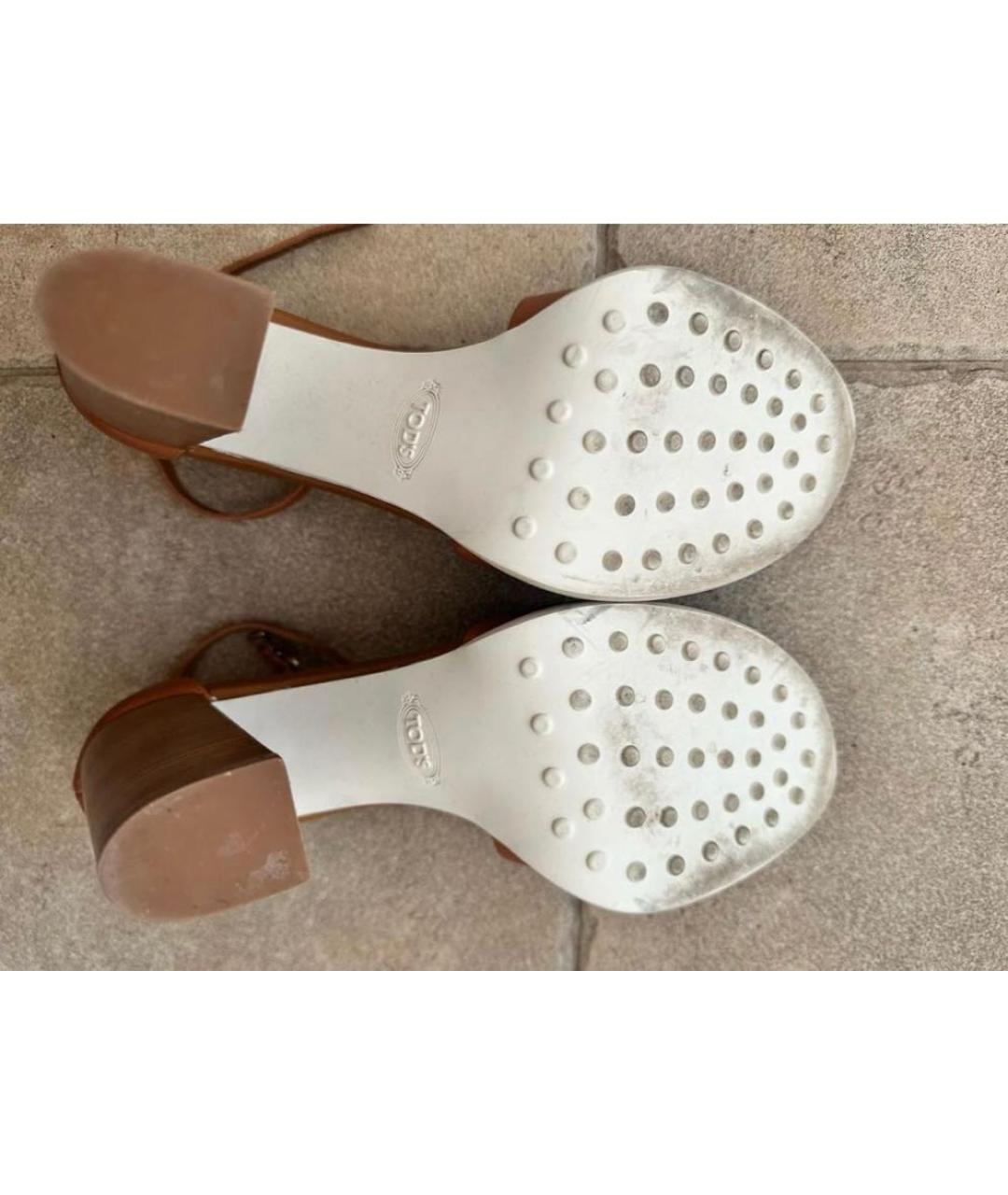 TOD'S Коричневые кожаные босоножки, фото 5