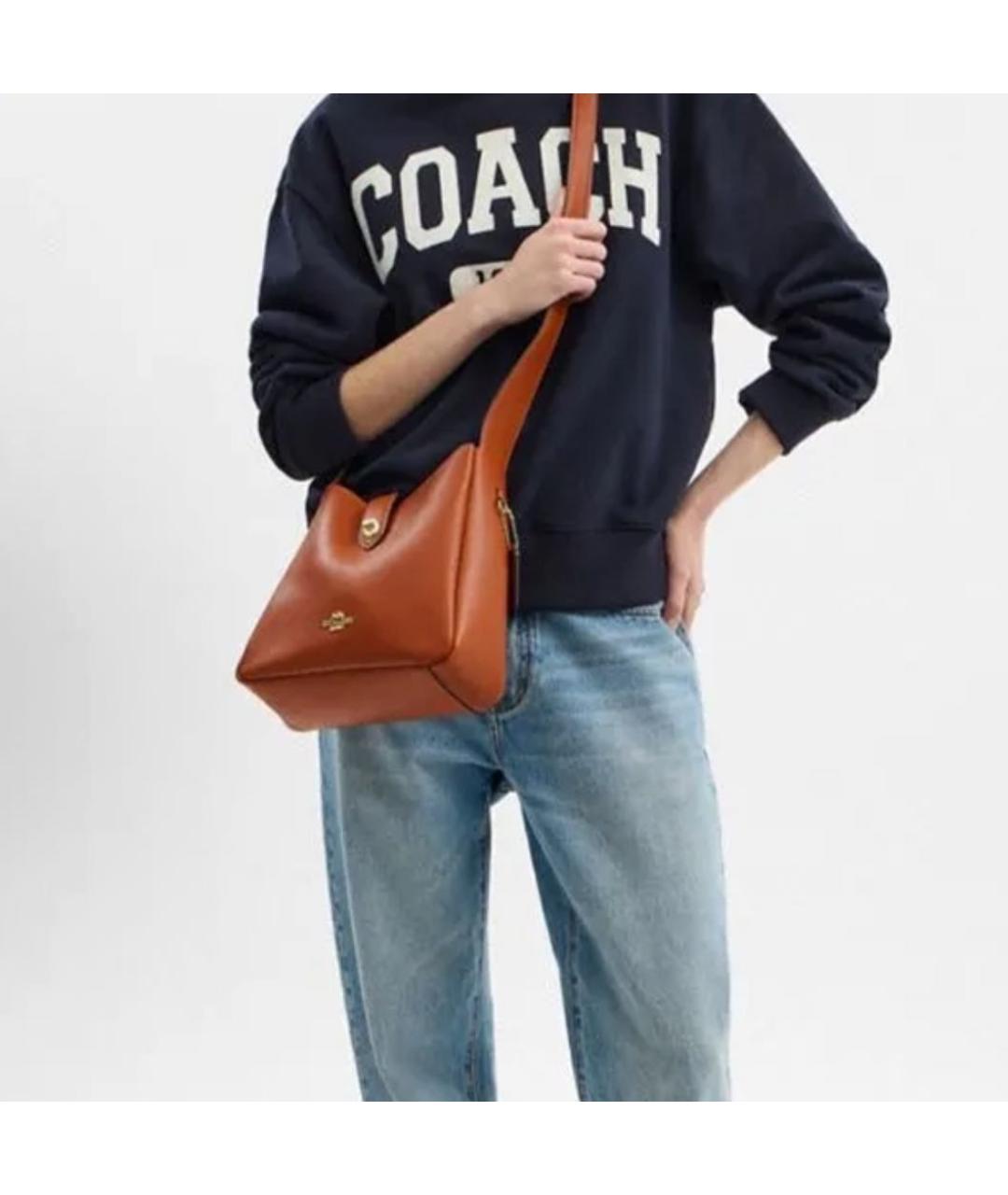 COACH Оранжевая кожаная сумка через плечо, фото 4
