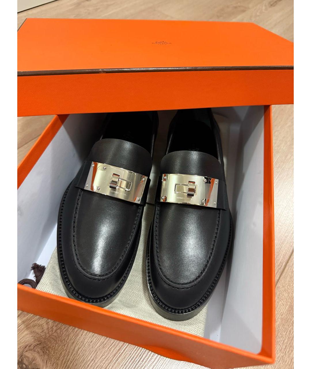 HERMES Черные кожаные лоферы, фото 3