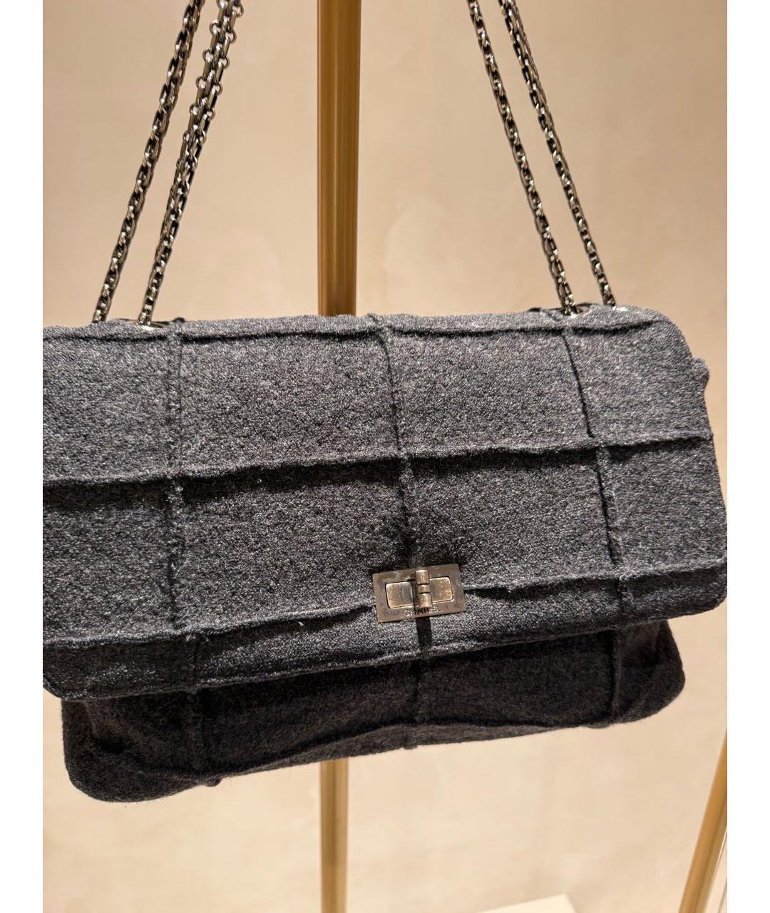 CHANEL Антрацитовая шерстяная сумка тоут, фото 8