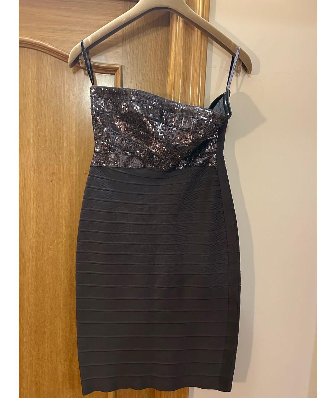 HERVE LEGER Серое синтетическое коктейльное платье, фото 8