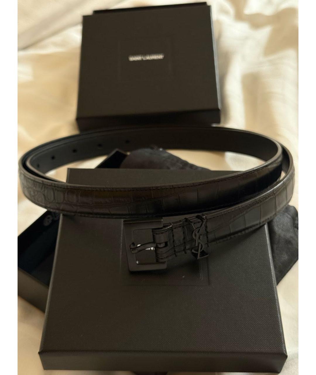 SAINT LAURENT Черный кожаный ремень, фото 2