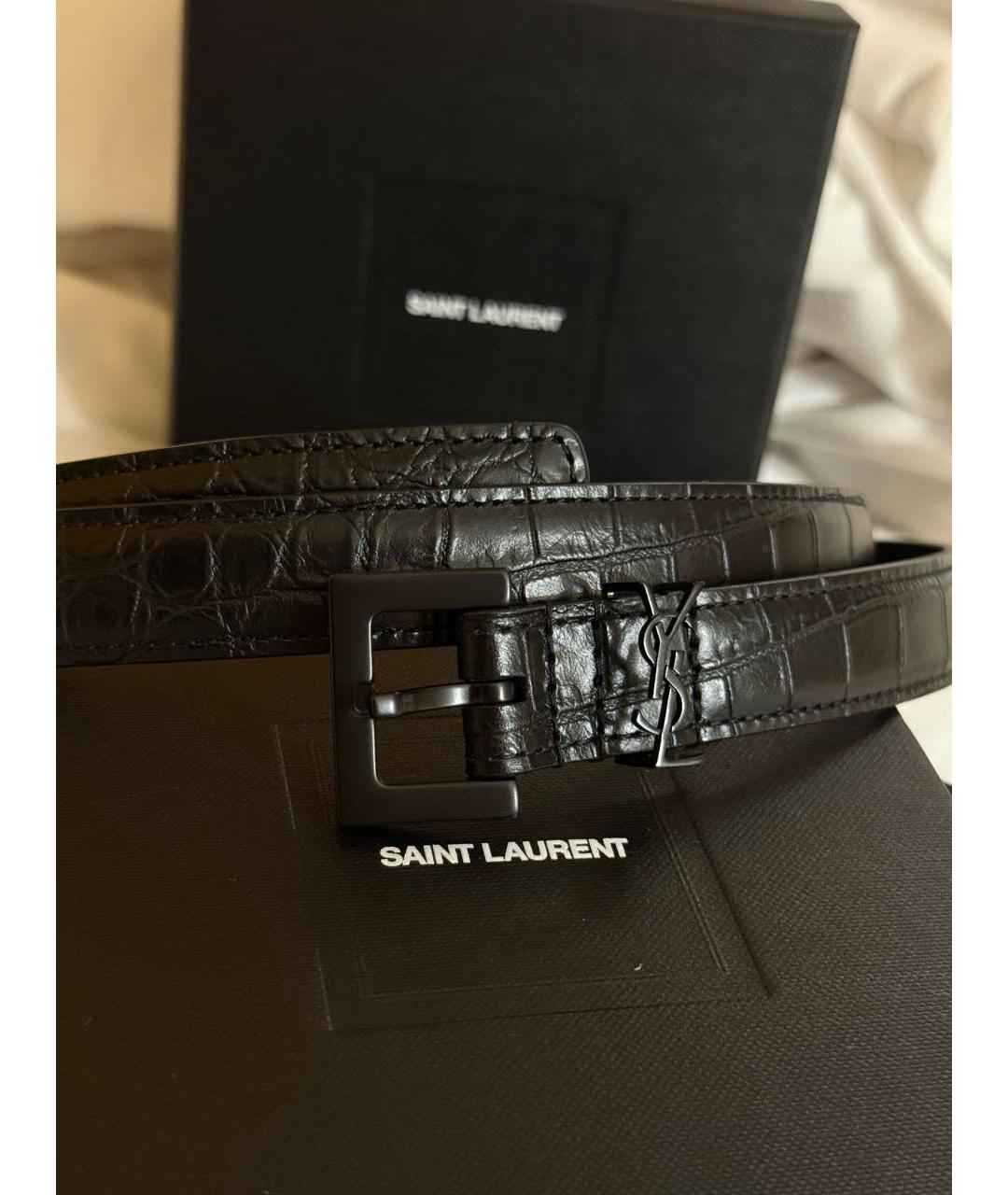 SAINT LAURENT Черный кожаный ремень, фото 4