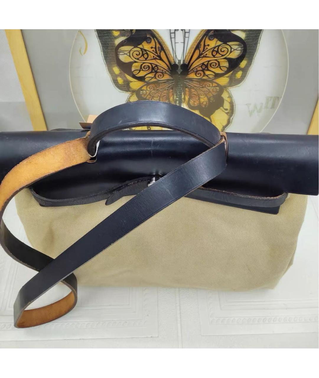 HERMES Бежевая тканевая сумка через плечо, фото 4