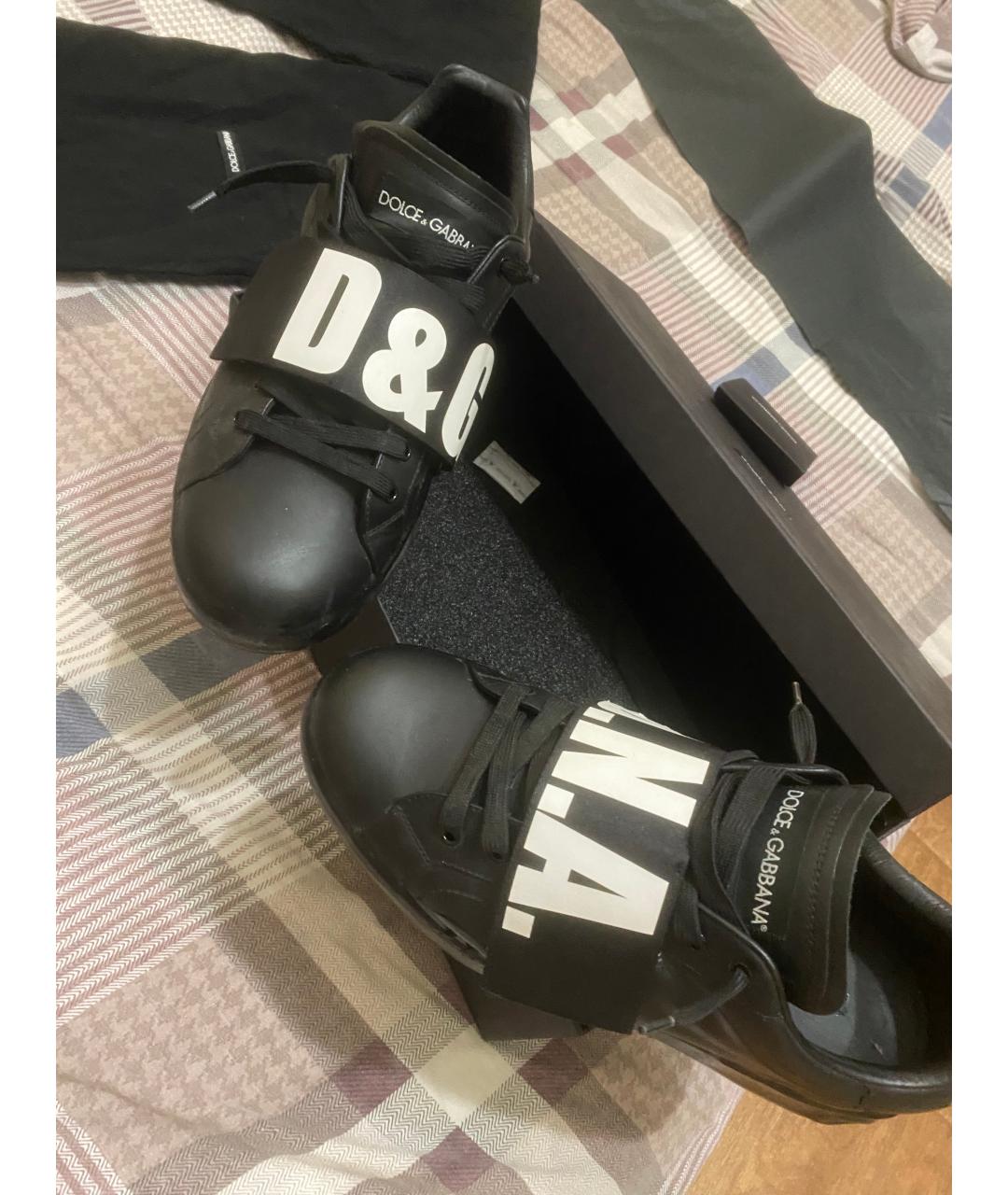DOLCE&GABBANA Черные кожаные низкие кроссовки / кеды, фото 3