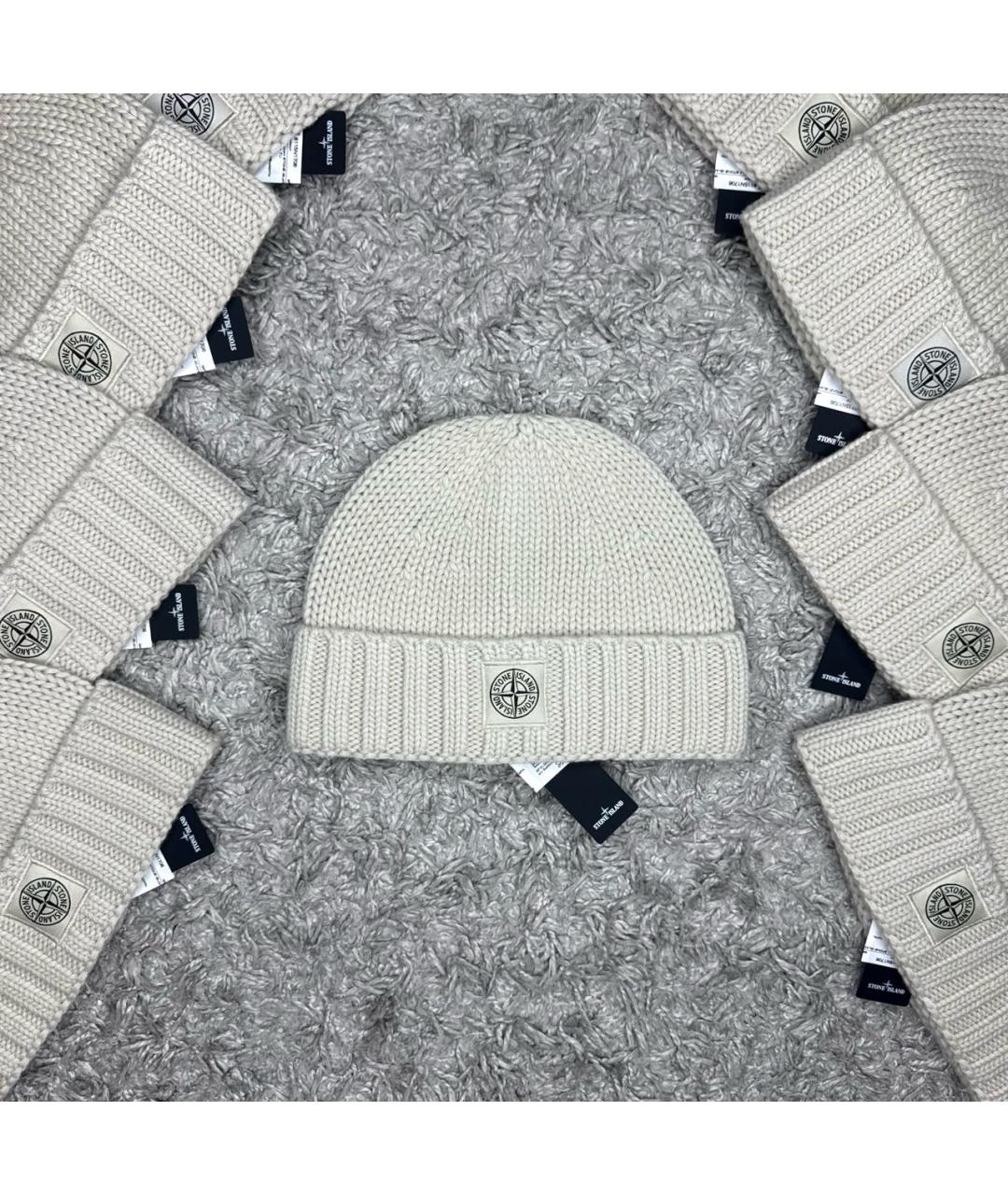 STONE ISLAND Бежевая шерстяная шапка, фото 7