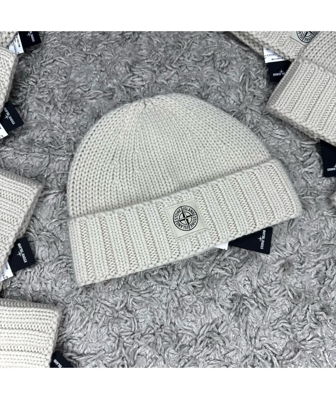STONE ISLAND Бежевая шерстяная шапка, фото 2