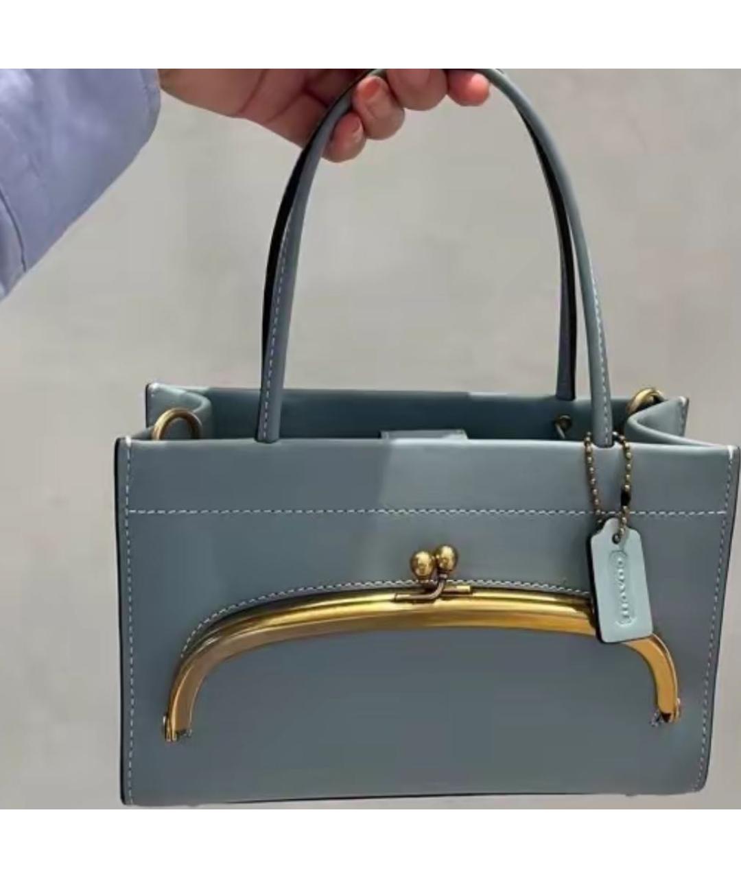 COACH Голубая кожаная сумка тоут, фото 6