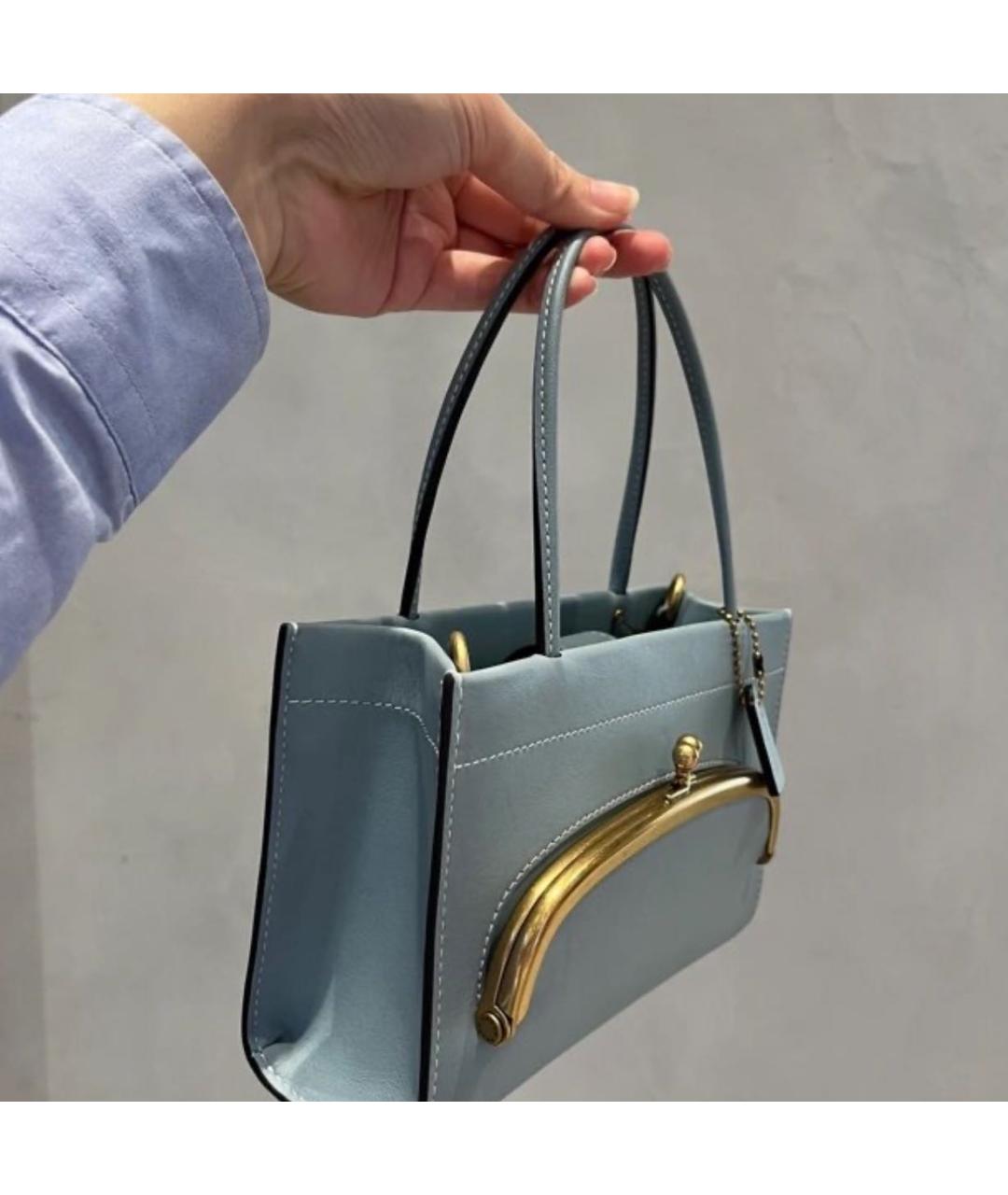 COACH Голубая кожаная сумка тоут, фото 7