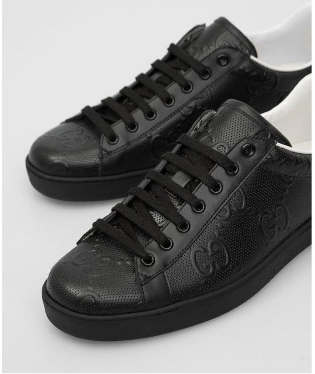 GUCCI Черные кожаные низкие кроссовки / кеды, фото 2