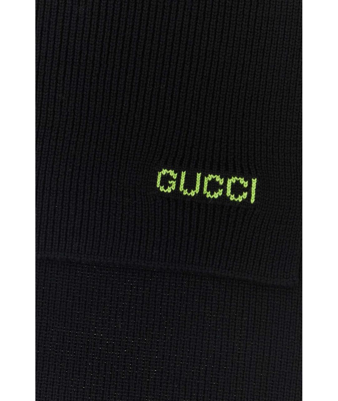 GUCCI Черный шерстяной шарф, фото 2