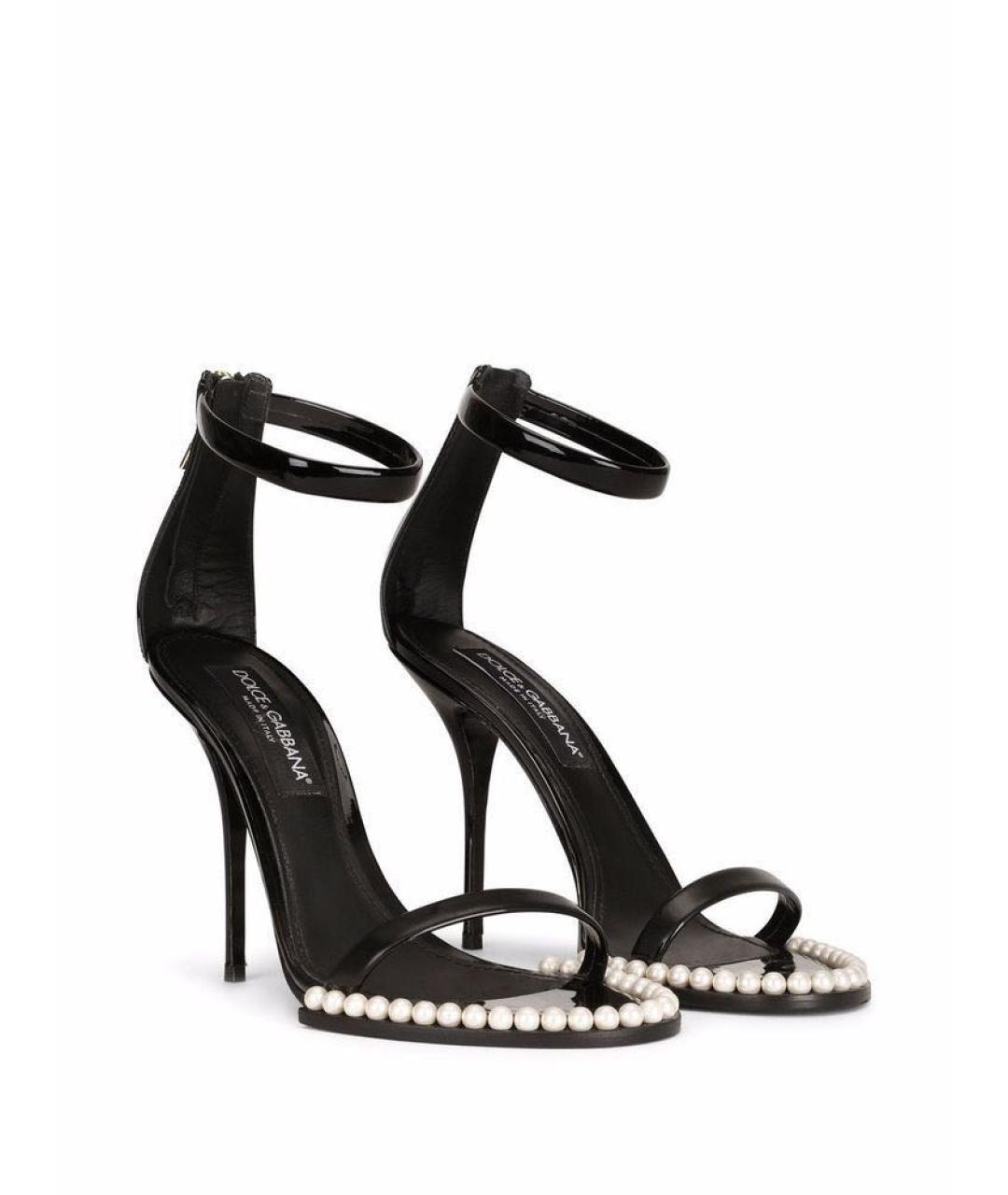 DOLCE&GABBANA Черные кожаные босоножки, фото 2