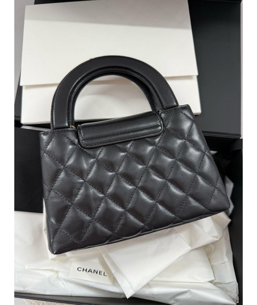 CHANEL Черная кожаная сумка с короткими ручками, фото 2