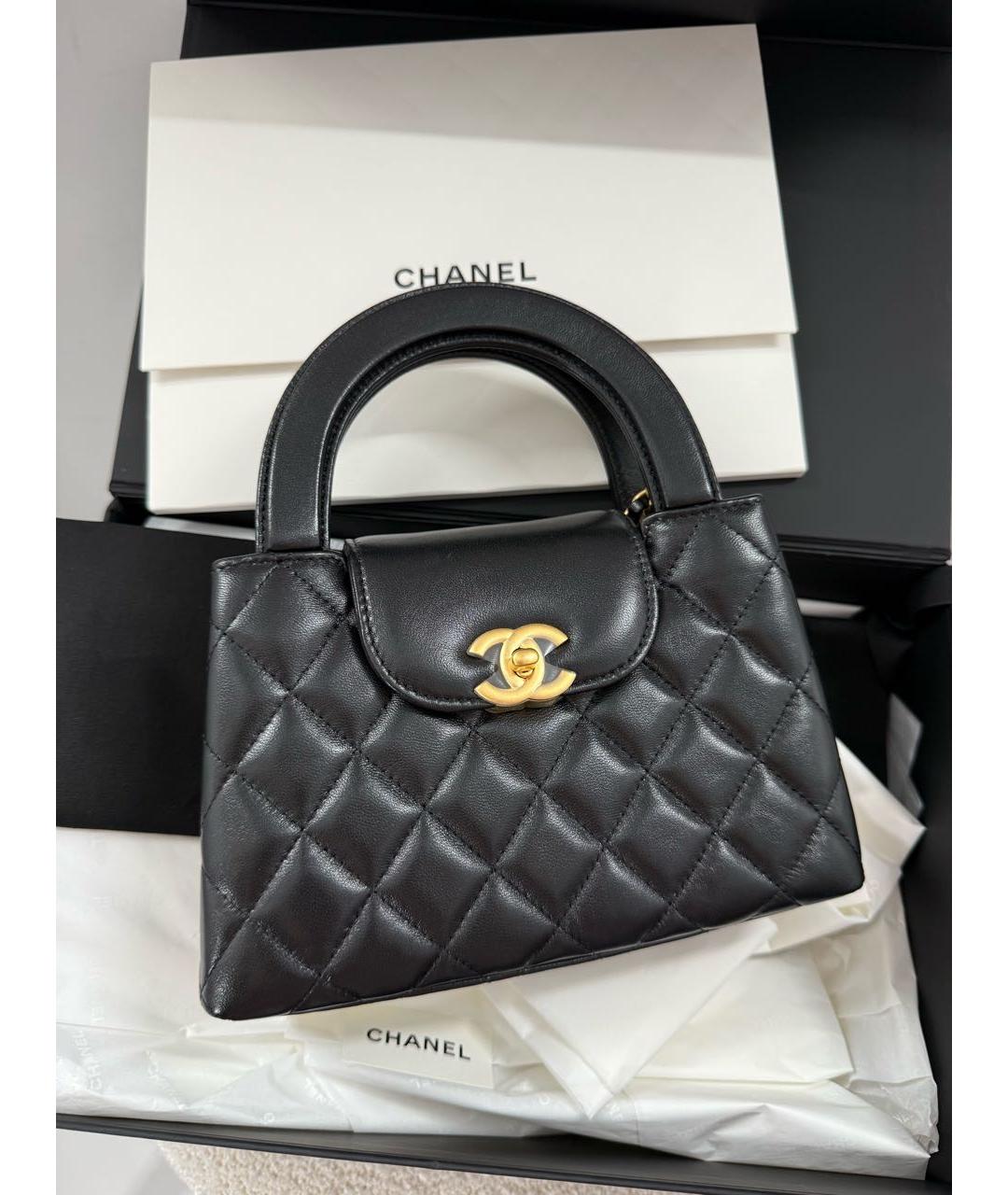 CHANEL Черная кожаная сумка с короткими ручками, фото 8