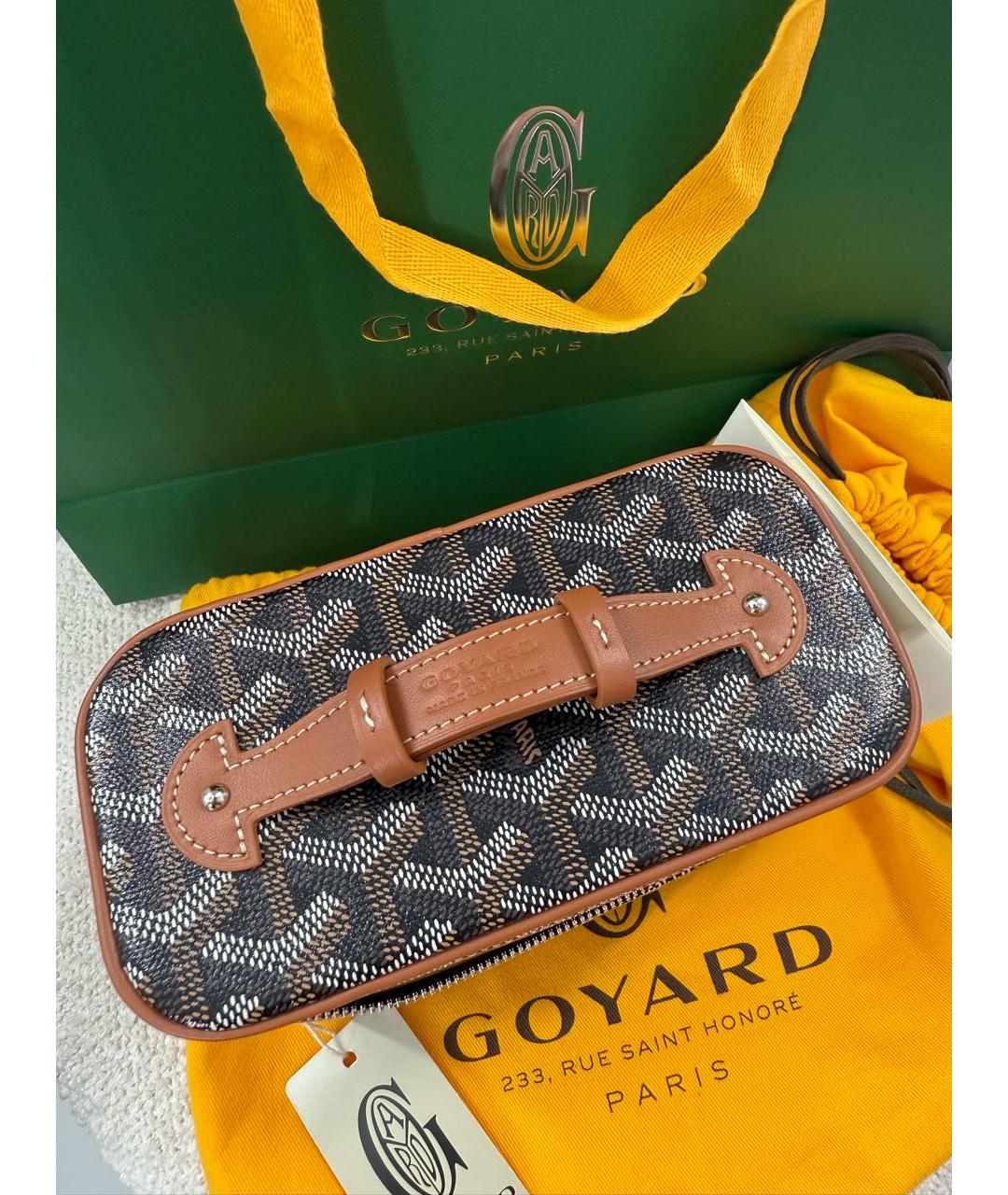 GOYARD Коричневая кожаная сумка с короткими ручками, фото 6