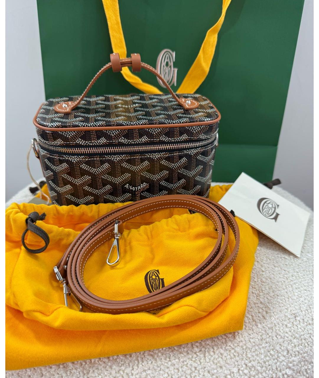 GOYARD Коричневая кожаная сумка с короткими ручками, фото 3