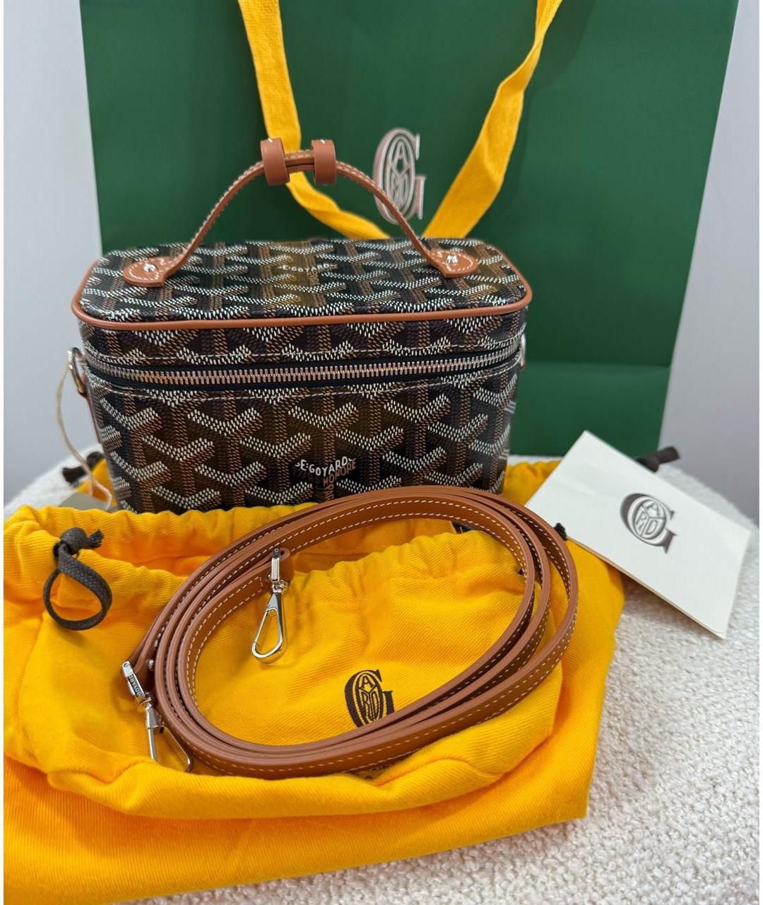 GOYARD Коричневая кожаная сумка с короткими ручками, фото 4