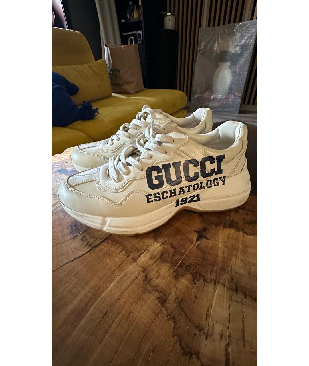 GUCCI Бежевые кожаные низкие кроссовки / кеды, фото 5