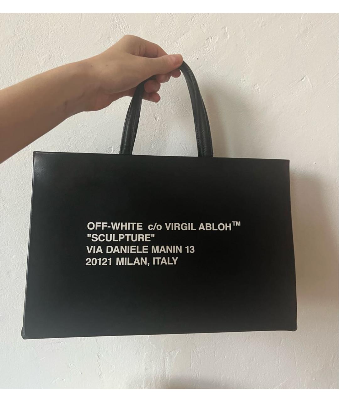 OFF-WHITE Черная кожаная сумка с короткими ручками, фото 6