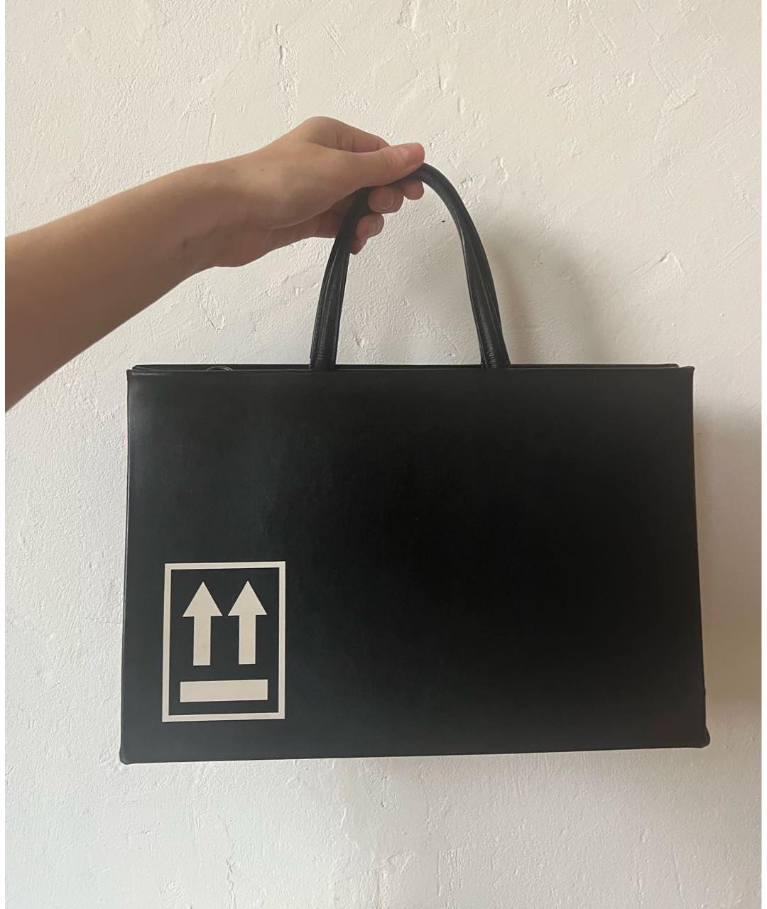 OFF-WHITE Черная кожаная сумка с короткими ручками, фото 2