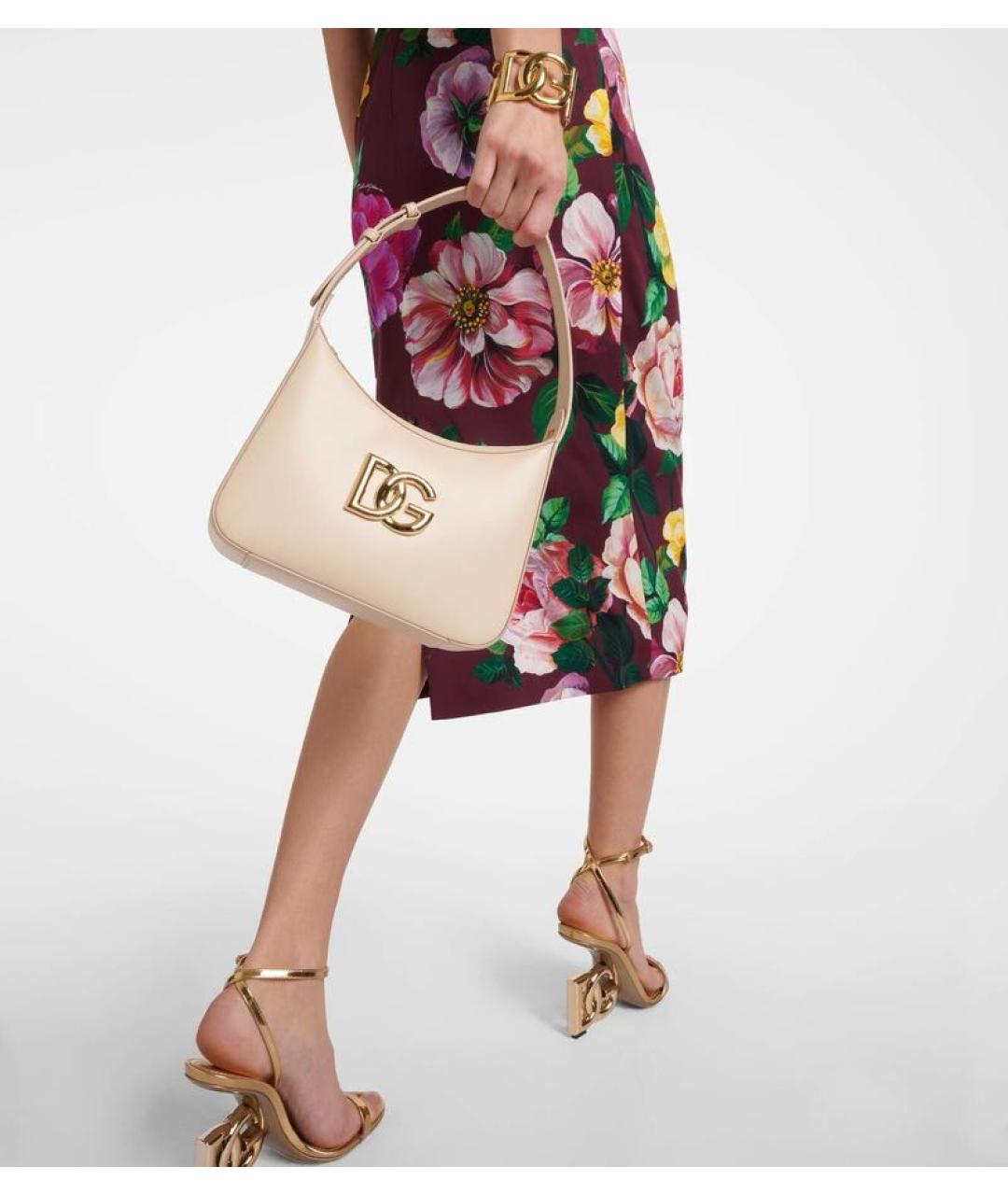 DOLCE&GABBANA Бежевая кожаная сумка с короткими ручками, фото 3