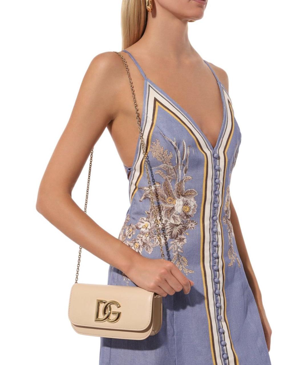 DOLCE&GABBANA Бежевая кожаная сумка с короткими ручками, фото 8