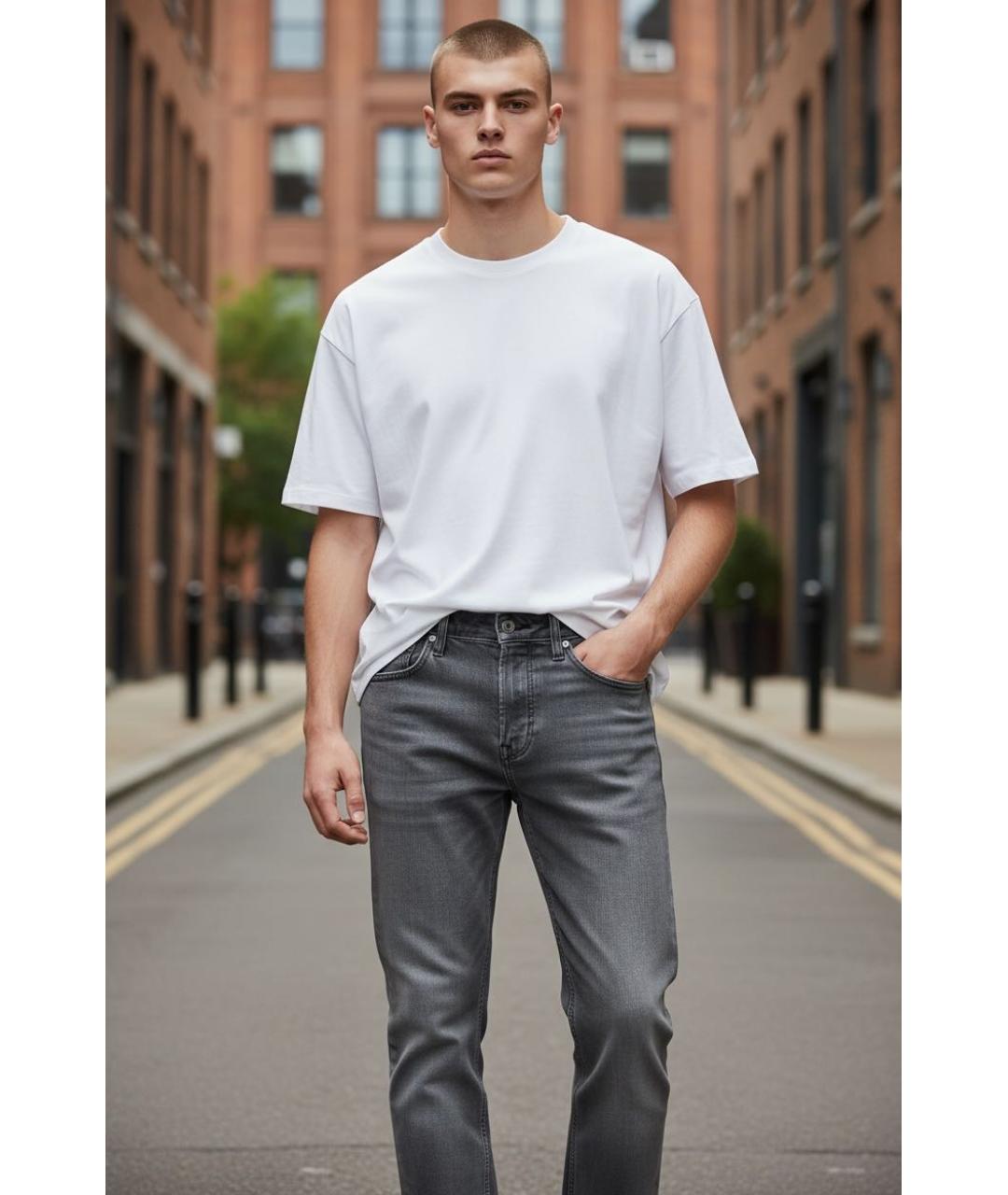 HUGO BOSS Серые хлопковые прямые джинсы, фото 7