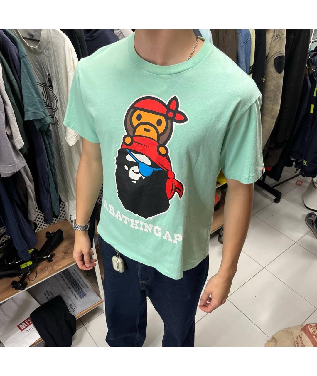 BAPE Салатовая хлопковая футболка, фото 4