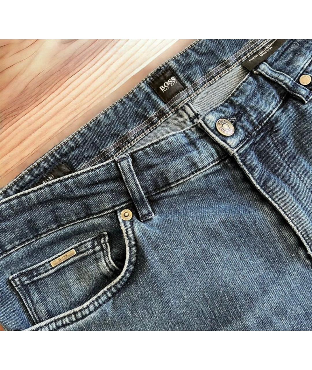 HUGO BOSS Темно-синие хлопко-эластановые прямые джинсы, фото 7
