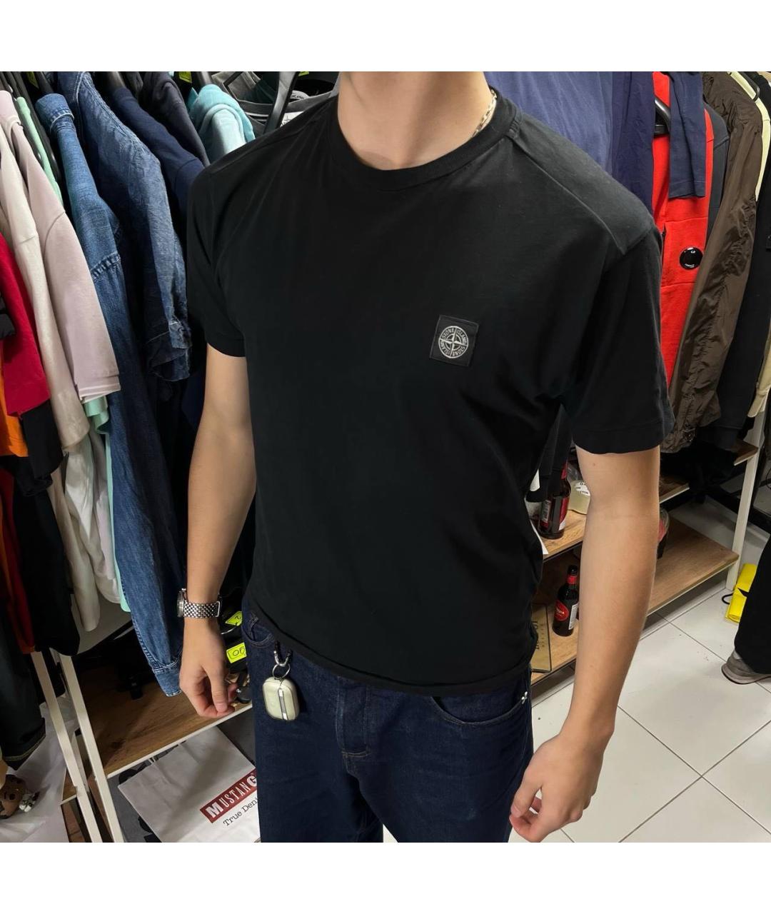 STONE ISLAND Черная хлопковая футболка, фото 4