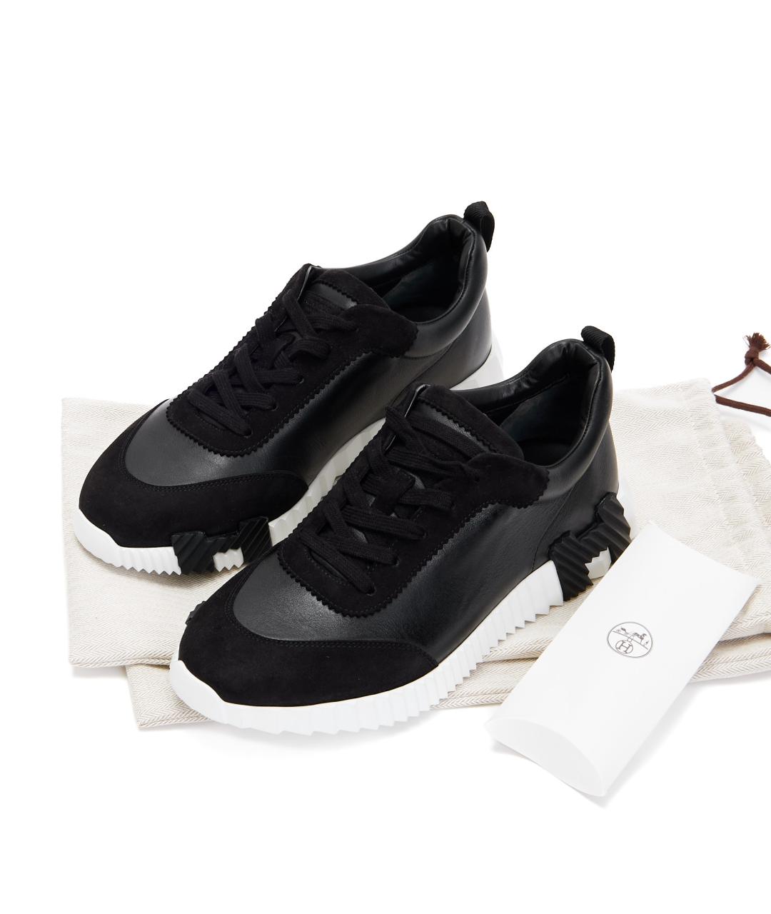 HERMES Черные кожаные низкие кроссовки / кеды, фото 4