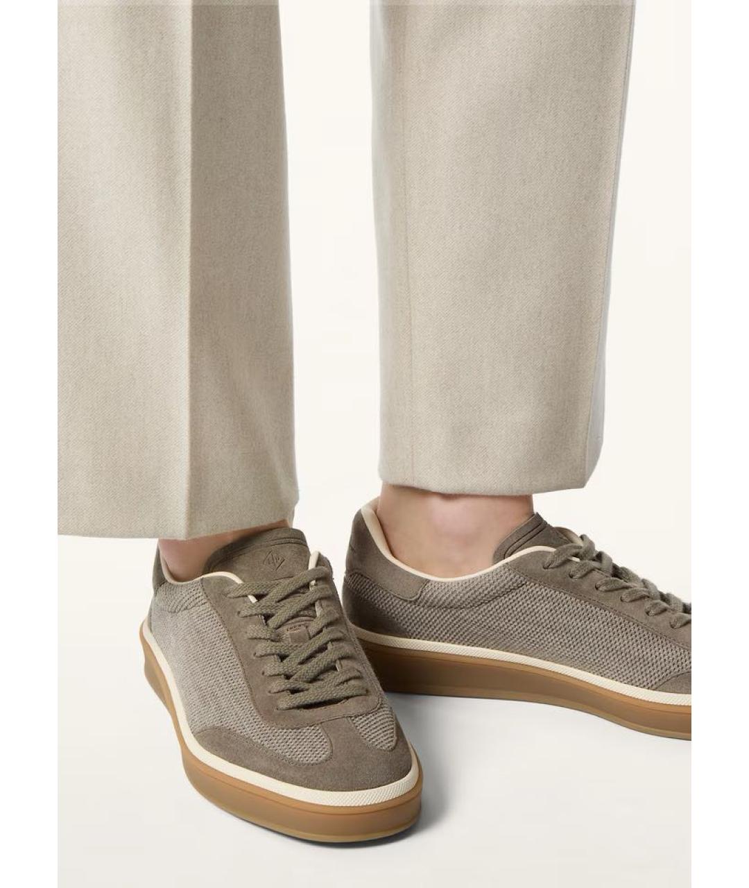 LORO PIANA Бежевые замшевые кроссовки, фото 8