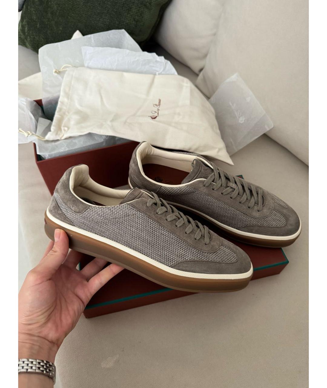 LORO PIANA Бежевые замшевые кроссовки, фото 4