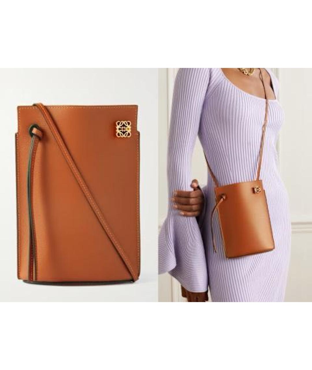 LOEWE Коричневая кожаная сумка через плечо, фото 3