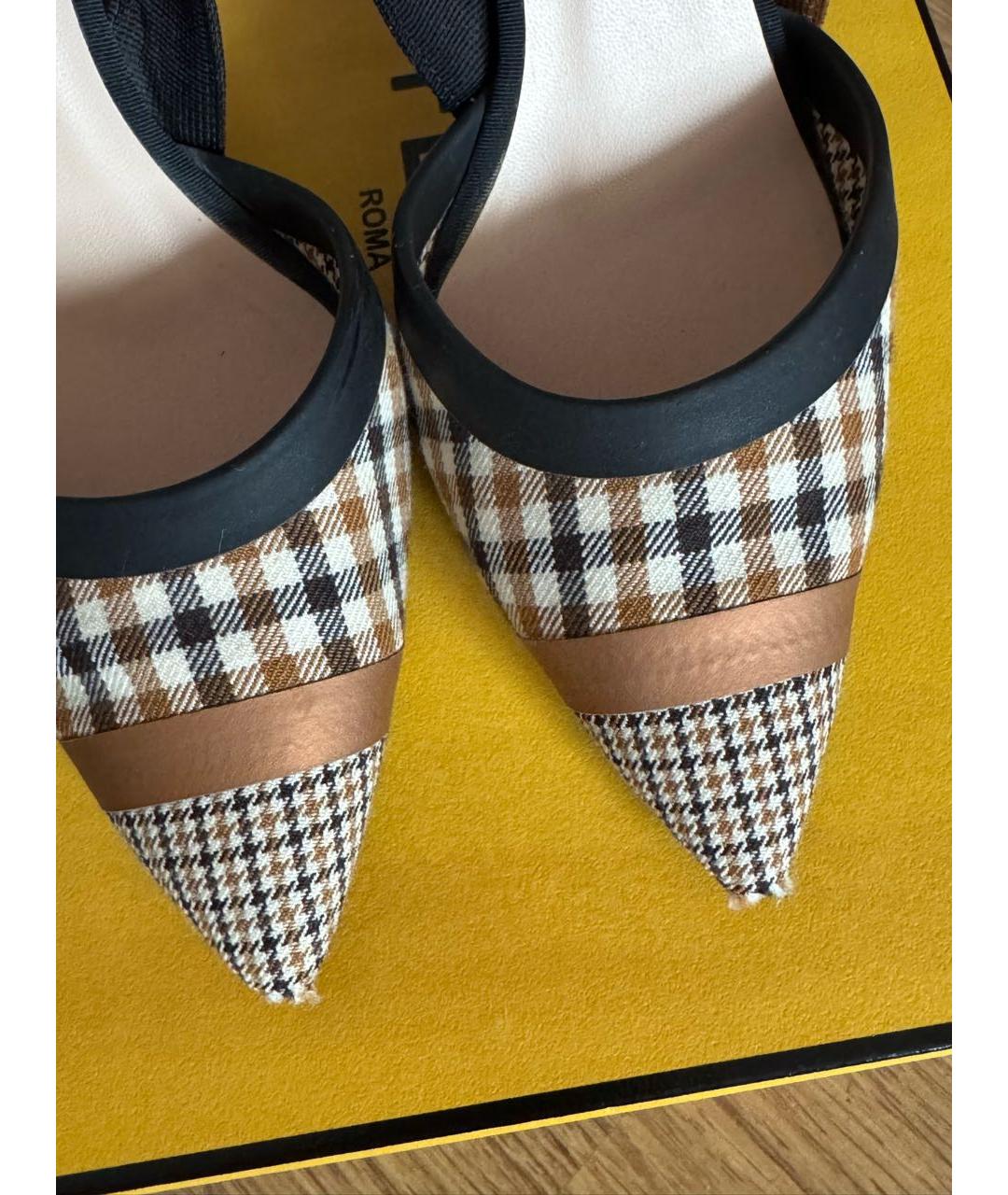 FENDI Коричневые текстильные туфли, фото 8