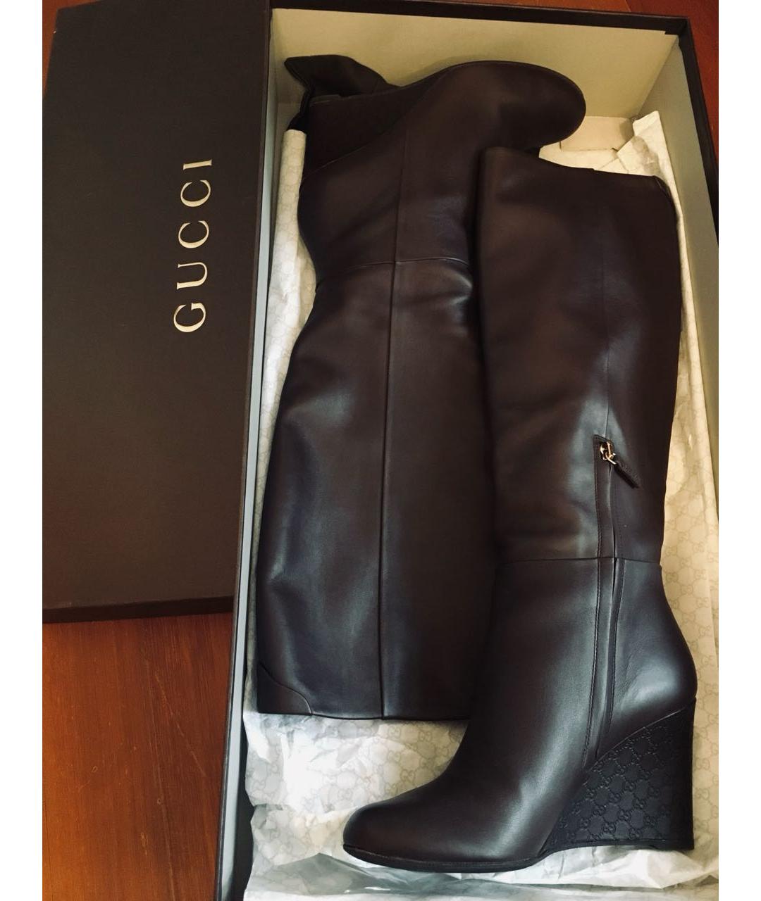GUCCI Коричневые кожаные сапоги, фото 5