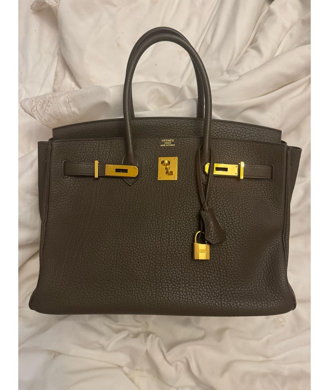 HERMES Коричневая кожаная сумка с короткими ручками, фото 5